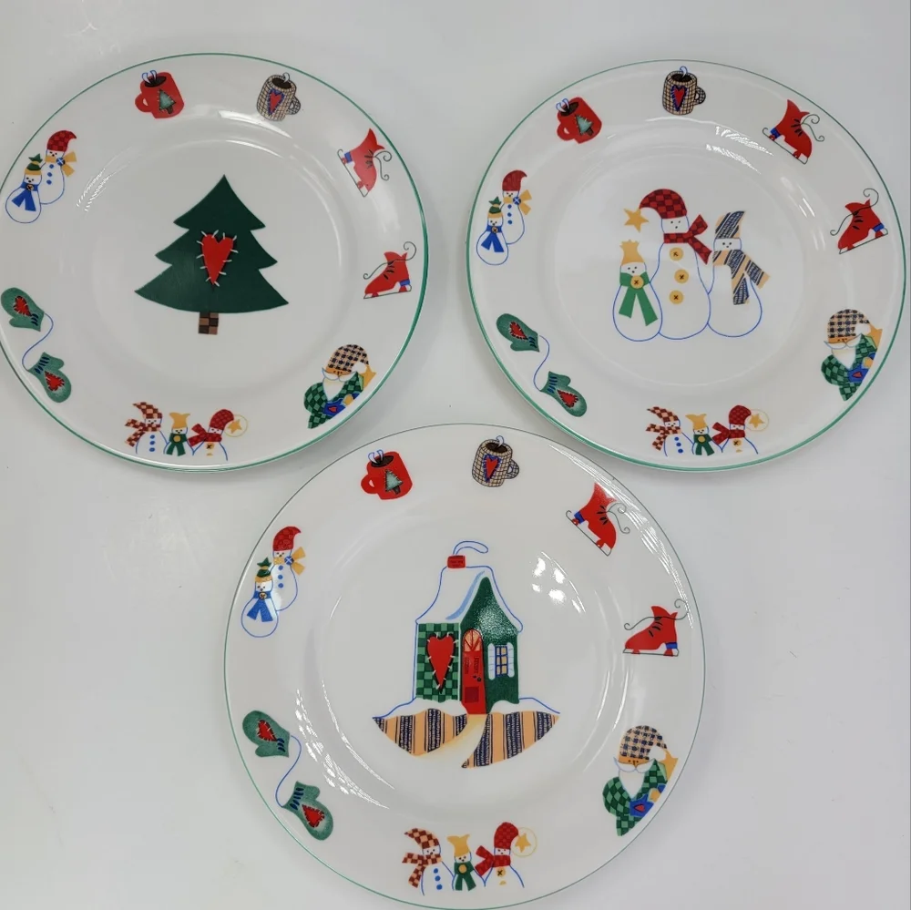 Ro Gregg 1998 Welcome Winter Stoneware Holiday Christmas Salad Dessert Plates 3
